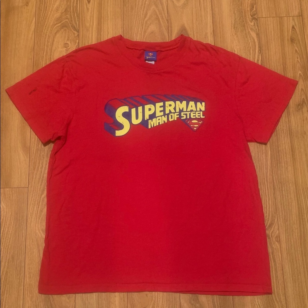 DC COMICS Vintage Superman Man Of Steel Red Shirt